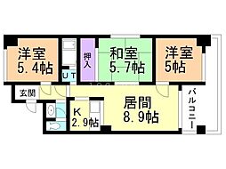 ブランシェ竹栄 3LDKの間取図画像
