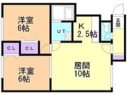 オハナハウスアサリB 2LDKの間取図画像