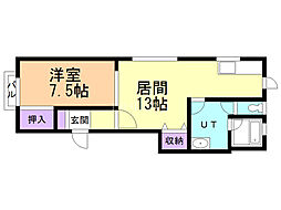 リベラル入船 1LDKの間取図画像