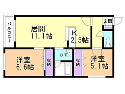 フェリオ小樽築港 2LDKの間取図画像