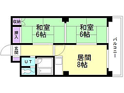 富岡レジデンス 2DKの間取図画像