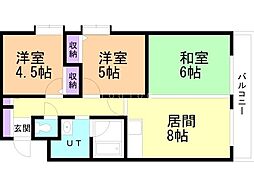 富岡レジデンス 3DKの間取図画像