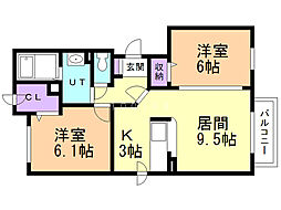 ブリューテ 2LDKの間取図画像