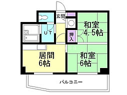 ONOレジデンス南小樽 2DKの間取図画像