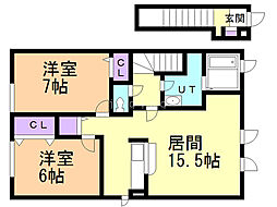 アリビオ 2LDKの間取図画像