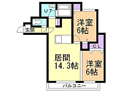 バーニーズルポール 2LDKの間取図画像