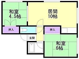 サンコーポ新光 2DKの間取図画像