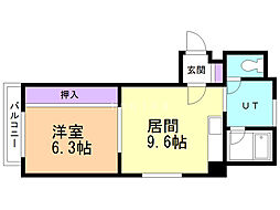 フロックス洗心橋 1DKの間取図画像