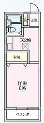 リバーハイム 1Kの間取図画像