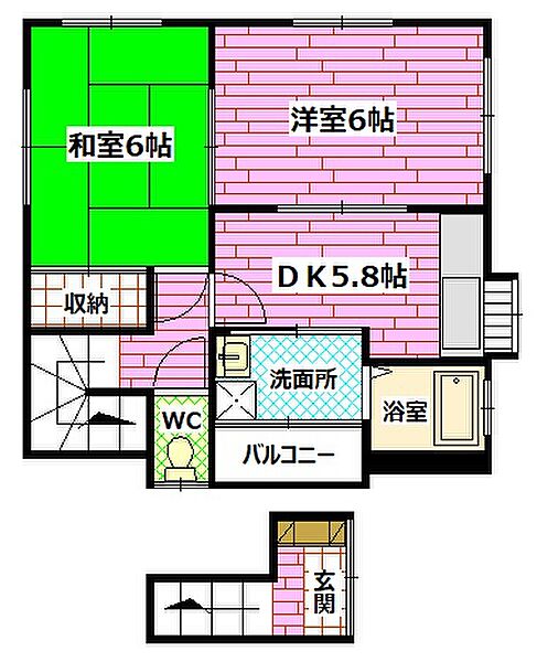 広島県安芸郡海田町日の出町(賃貸アパート2DK・2階・45.00㎡)の写真 その2