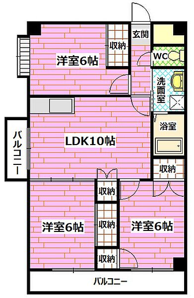 広島県安芸郡海田町昭和中町(賃貸マンション3LDK・8階・60.77㎡)の写真 その2