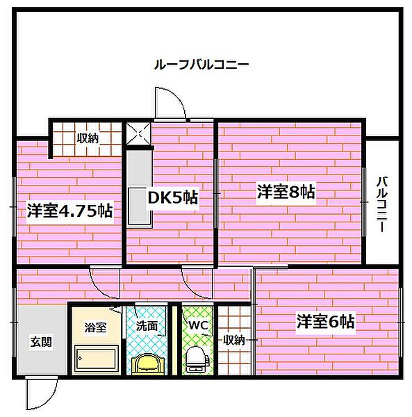 広島県安芸郡海田町浜角(賃貸マンション3DK・4階・56.92㎡)の写真 その2