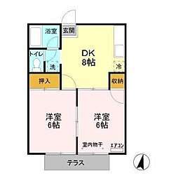 サマックスプラトー 1階2DKの間取り