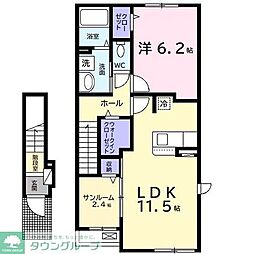 JR内房線 浜野駅 徒歩17分の賃貸アパート 2階1LDKの間取り