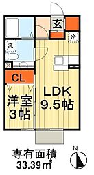 ノーベルパーク15 1階1LDKの間取り
