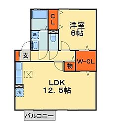 カンパーニュＣ 1階1LDKの間取り