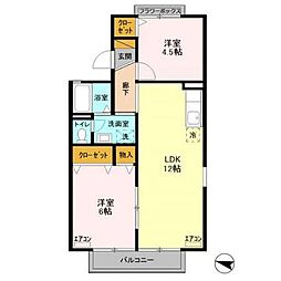 エバーグリーン2 2階2LDKの間取り