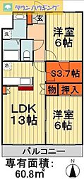 JR外房線 鎌取駅 徒歩22分の賃貸マンション 2階2SLDKの間取り