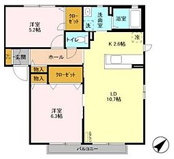 エバーグリーン八番館 1階2LDKの間取り