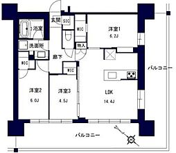 千葉都市モノレール 市役所前駅 徒歩7分の賃貸マンション 9階3LDKの間取り