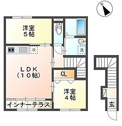 シェルル　キクエイ 2階1LDKの間取り
