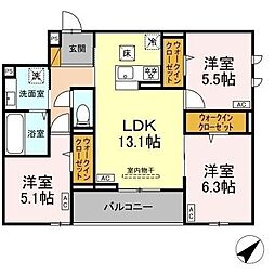 ＣＬＡＳＳＥＵＭ都賀 301 3階3LDKの間取り