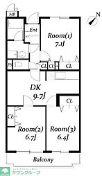 ラフィネ幕張本郷 3DKの間取図画像