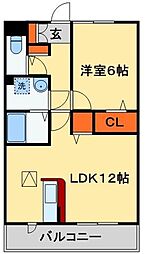 ロイヤルクレッセント西登戸参番館 1LDKの間取図画像