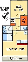 メルベーユ2 1LDKの間取図画像