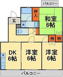 長沼町KHハイツA 3DKの間取図画像