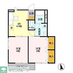 サンハイム学園前A棟 2DKの間取図画像