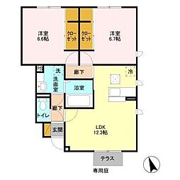 ハーリンガムコート都賀A 2LDKの間取図画像