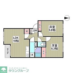 エスポアメゾンA 2DKの間取図画像
