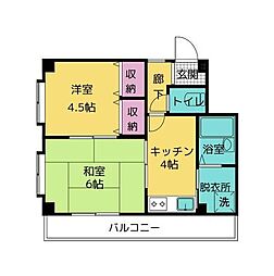 ヴィレッヂ若葉 2Kの間取図画像