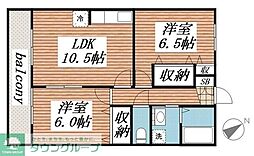 サンライズ万葉A 2LDKの間取図画像