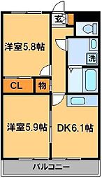グリーンハイツM 2DKの間取図画像
