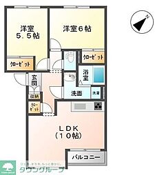 ヴェルデュールちはら台 2LDKの間取図画像