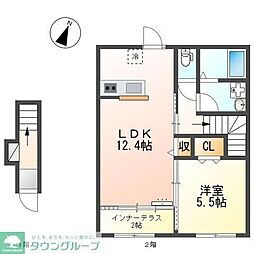 京王高尾線 北野駅 徒歩8分の賃貸アパート 2階1LDKの間取り