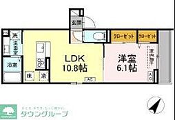 小田急小田原線 町田駅 徒歩18分の賃貸アパート 1階1LDKの間取り