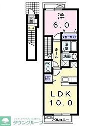 京王線 京王八王子駅 徒歩24分の賃貸アパート 2階1LDKの間取り