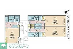 小田急江ノ島線 相模大野駅 徒歩17分の賃貸アパート 1階1Kの間取り
