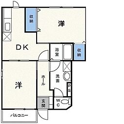 JR横浜線 相原駅 バス8分 境橋下車 徒歩5分の賃貸アパート 1階2DKの間取り
