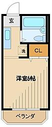 日野屋第2ビル 2階ワンルームの間取り