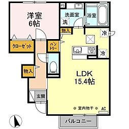 京王高尾線 めじろ台駅 徒歩16分の賃貸アパート 1階1LDKの間取り