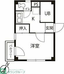 JR横浜線 片倉駅 徒歩1分の賃貸マンション 2階1Kの間取り