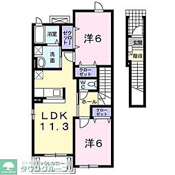 JR横浜線 町田駅 バス20分 日大三高入口下車 徒歩4分の賃貸アパート 2階2LDKの間取り