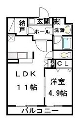 京王線 北野駅 徒歩11分の賃貸マンション 1階1LDKの間取り