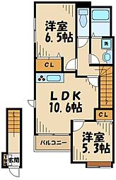 JR横浜線 橋本駅 バス20分 日々社前下車 徒歩6分の賃貸アパート 2階2LDKの間取り
