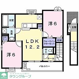 京王高尾線 高尾駅 徒歩27分の賃貸アパート 2階2LDKの間取り