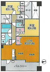 ウォーターレジデンス大津アクアエール 2LDKの間取図画像